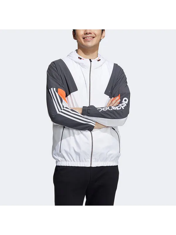 Куртка adidas neo Outdoor Sports Windproof Woven hooded Logo Jacket White Gray Colorblock — изображение 2 из 4