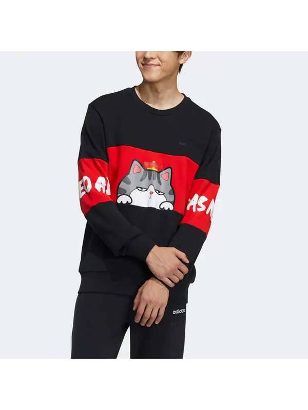 Толстовка adidas neo x Crossover M Cny Ww Swt Printing Sports Pullover New Year's Edition Round — изображение 3 из 4, черный