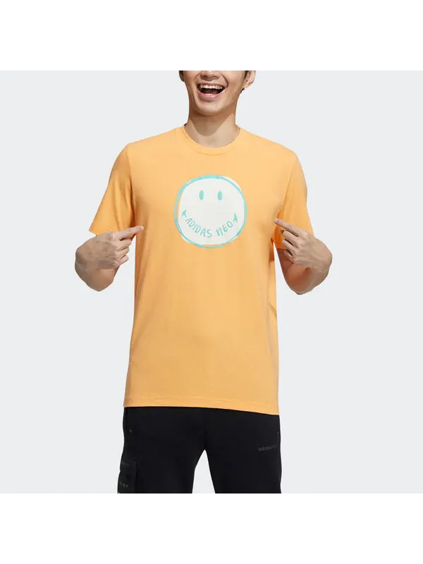 Футболка neo m smly tee 1 smiling face printing sports round neck short sleeve orange yellow Adidas — изображение 2 из 4