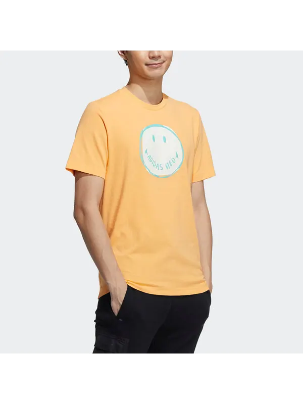 Футболка neo m smly tee 1 smiling face printing sports round neck short sleeve orange yellow Adidas — изображение 4 из 4
