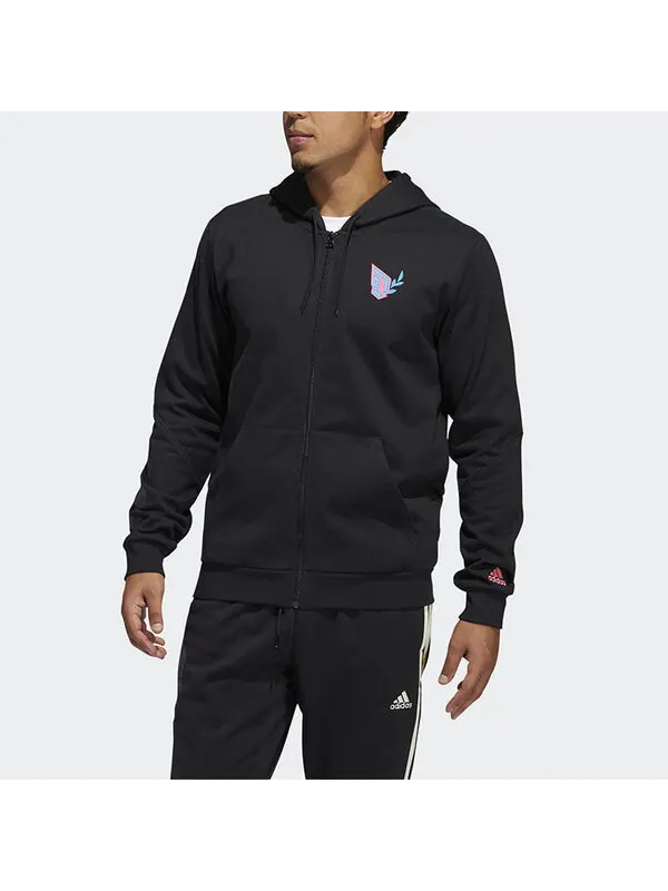 Куртка adidas Solid Color Sports Running Training Hooded Jacket Black — изображение 2 из 4, черный
