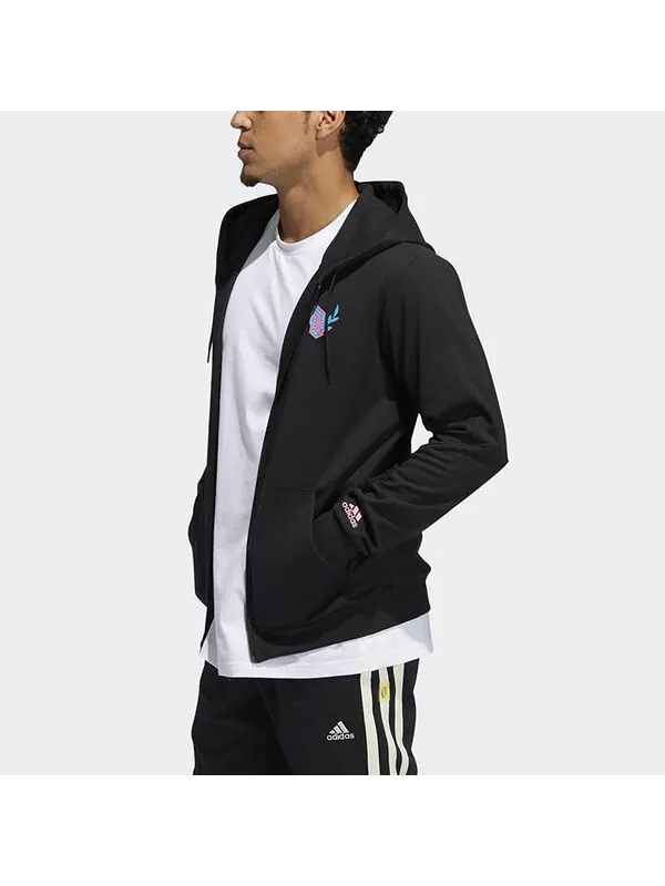 Куртка adidas Solid Color Sports Running Training Hooded Jacket Black — изображение 4 из 4, черный