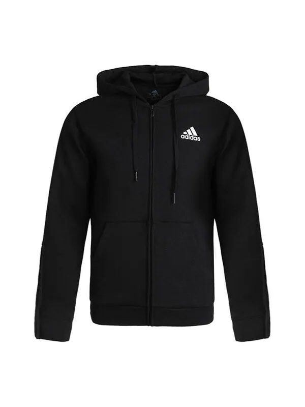 Куртка doubleknit cut 3-stripes full-zip hoodie 'black' Adidas — изображение 1 из 4, черный
