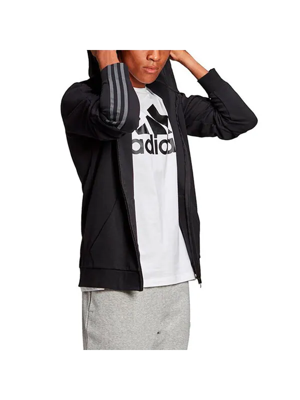 Куртка doubleknit cut 3-stripes full-zip hoodie 'black' Adidas — изображение 3 из 4, черный