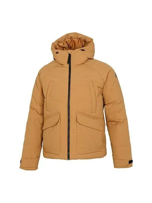 Пуховик Men's adidas Big Baffle Jkt Casual Sports Zipper Cardigan Hooded Down Jacket Turmeric — изображение 1 из 4, желтый