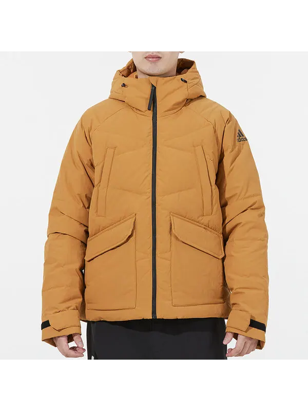 Пуховик Men's adidas Big Baffle Jkt Casual Sports Zipper Cardigan Hooded Down Jacket Turmeric — изображение 3 из 4, желтый