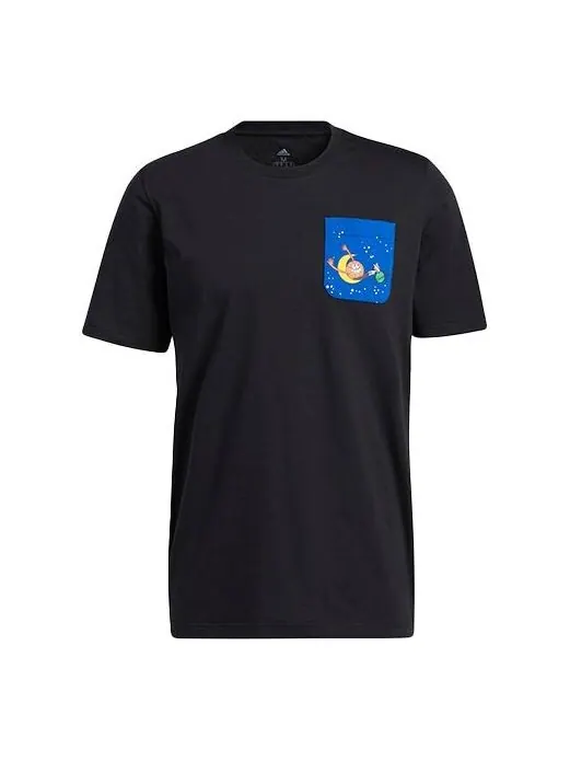 Футболка lil stripe pckt cartoon printing basketball sports round neck short sleeve black Adidas — изображение 1 из 4, черный