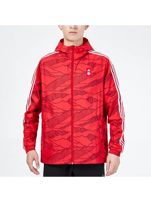 Куртка Men's adidas Soccer/Football Training Windproof Quick Dry Casual Woven Hooded Jacket Red — изображение 3 из 4, красный