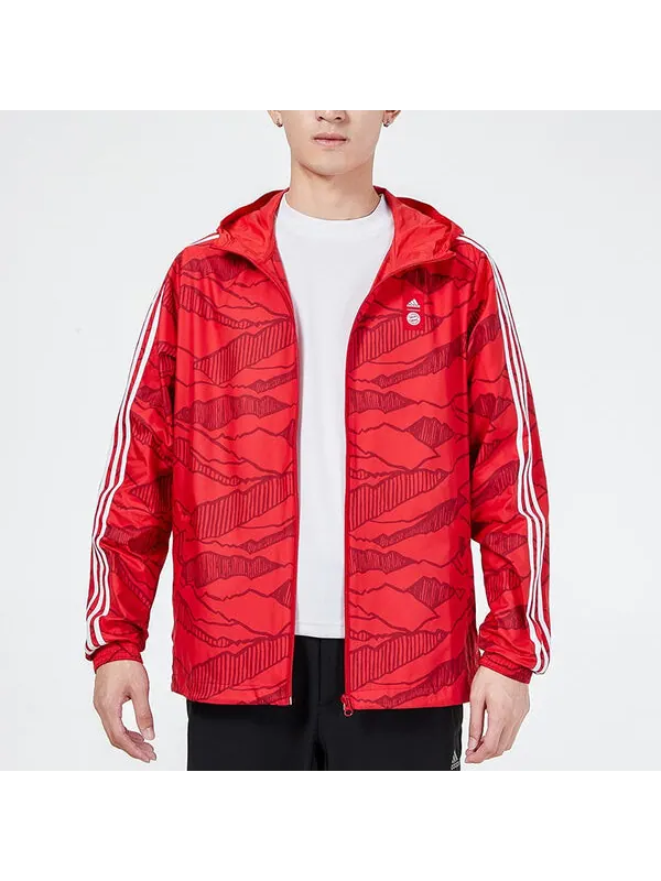 Куртка Men's adidas Soccer/Football Training Windproof Quick Dry Casual Woven Hooded Jacket Red — изображение 4 из 4, красный