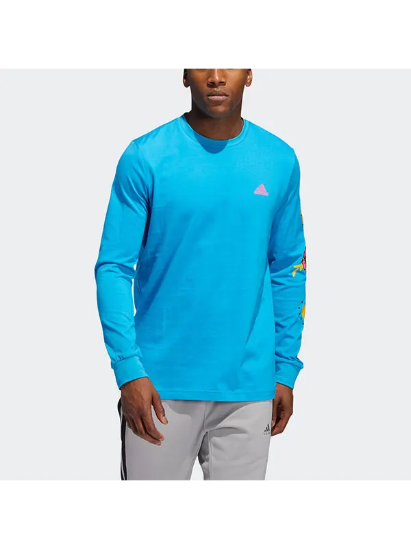 Толстовка adidas Solid Color Round Neck Printing Sports Basketball Long Sleeves Blue — изображение 2 из 4, синий