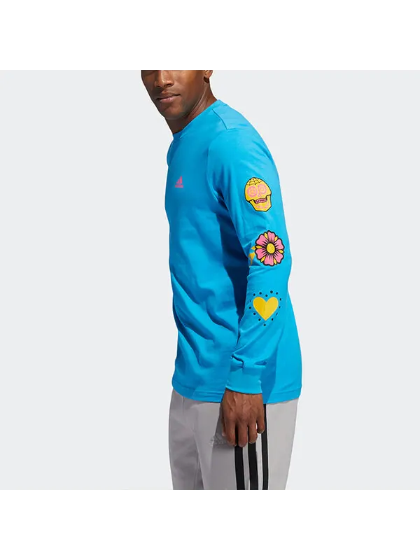 Толстовка adidas Solid Color Round Neck Printing Sports Basketball Long Sleeves Blue — изображение 3 из 4, синий