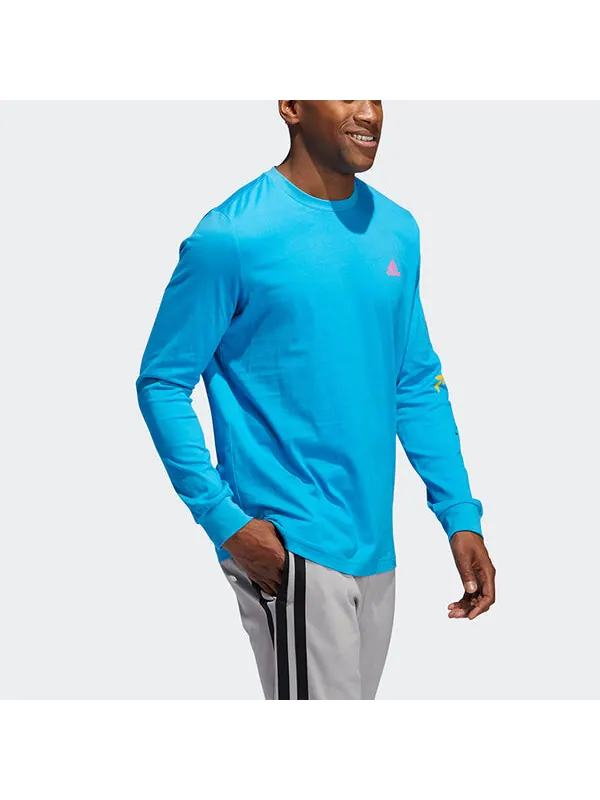 Толстовка adidas Solid Color Round Neck Printing Sports Basketball Long Sleeves Blue — изображение 4 из 4, синий