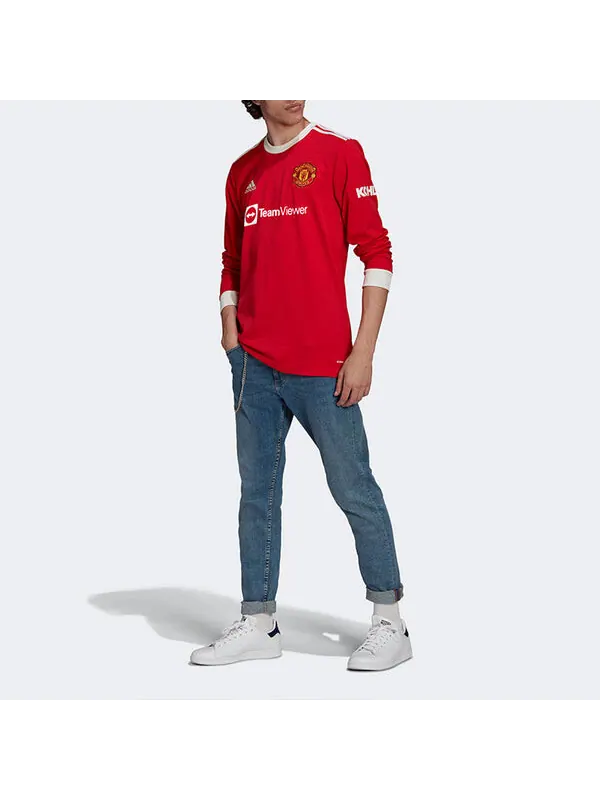 Футболка manchester united 21 22 домашняя футболка с длинным рукавом Adidas — изображение 3 из 4, красный