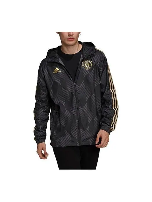 Куртка adidas Full Print Geometry Pattern Stripe Printing Logo Hooded Jacket Black — изображение 1 из 3, мульти