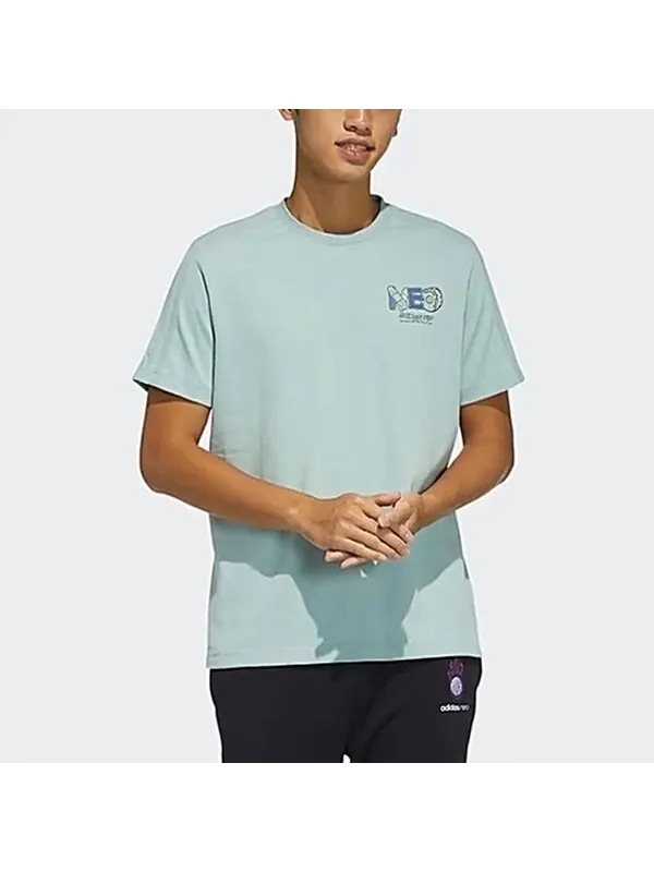 Футболка нео-принт спортивные с круглым вырезом и коротким рукавом Adidas — изображение 3 из 4, светлый зеленый