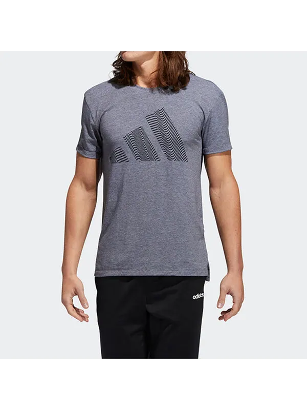 Футболка three-bar tee logo printing short sleeve black Adidas — изображение 3 из 4, черный