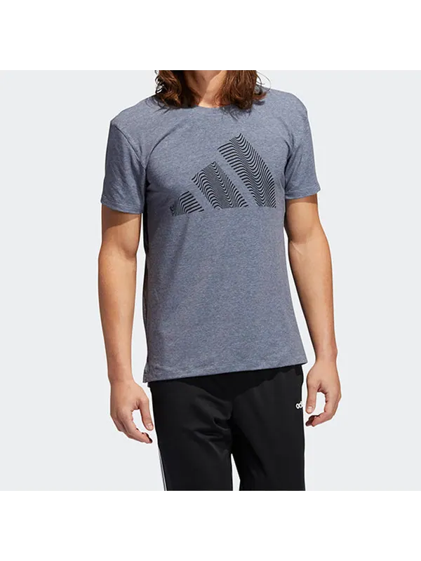 Футболка three-bar tee logo applique short-sleeve tee men blue Adidas — изображение 3 из 4, синий