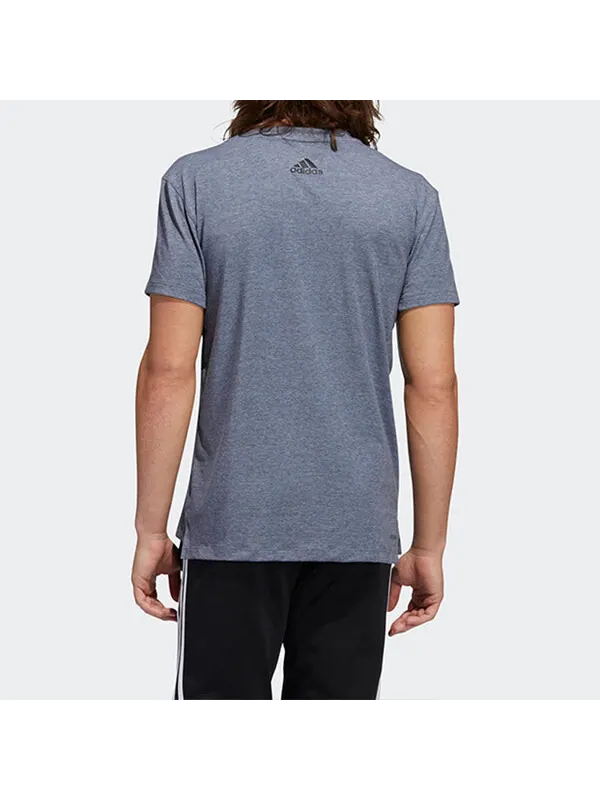 Футболка three-bar tee logo applique short-sleeve tee men blue Adidas — изображение 4 из 4, синий