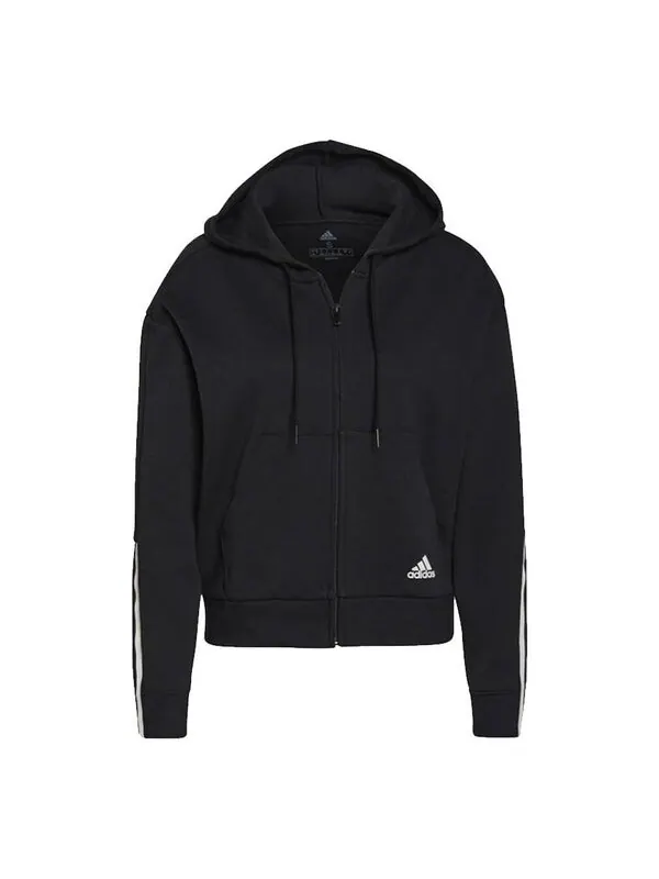 Толстовка Essentials свободного кроя с 3 полосками и молнией по всей длине Adidas — изображение 1 из 4, черный