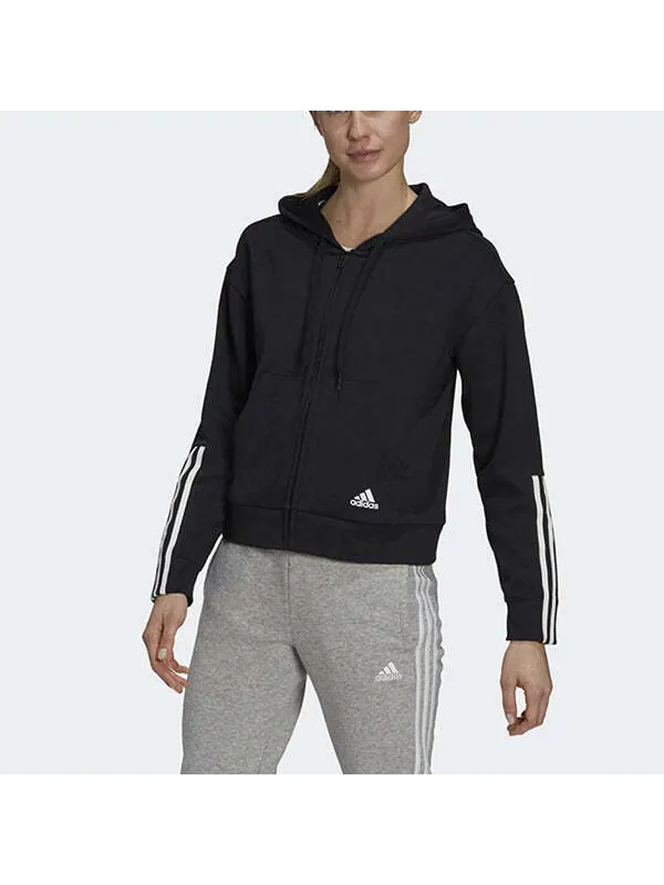 Толстовка Essentials свободного кроя с 3 полосками и молнией по всей длине Adidas — изображение 2 из 4, черный