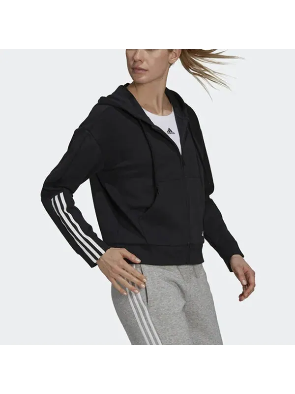 Толстовка Essentials свободного кроя с 3 полосками и молнией по всей длине Adidas — изображение 4 из 4, черный