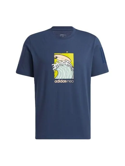 Футболка Men's adidas neo Pattern Cartoon Printing Sports Round Neck Short Sleeve Navy Blue T-Shirt — изображение 1 из 4