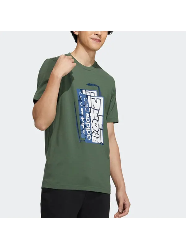 Футболка neo m ssfv5 tee3 printing sports round neck short sleeve green Adidas — изображение 3 из 3, зеленый