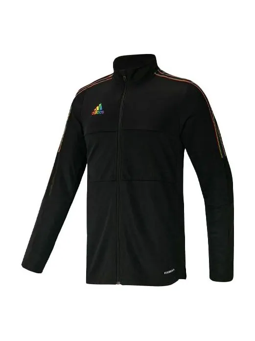 Куртка soccer/football training sports stripe stand collar jacket black Adidas — изображение 1 из 2, черный