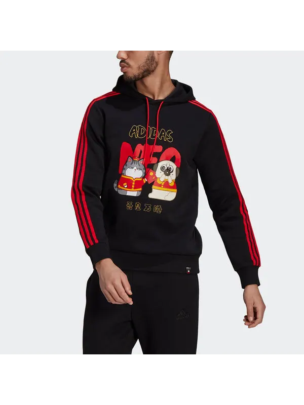 Толстовка Men's adidas neo x Crossover Cny Ww Hdy Cartoon Printing Sports Pullover Black — изображение 2 из 4, черный