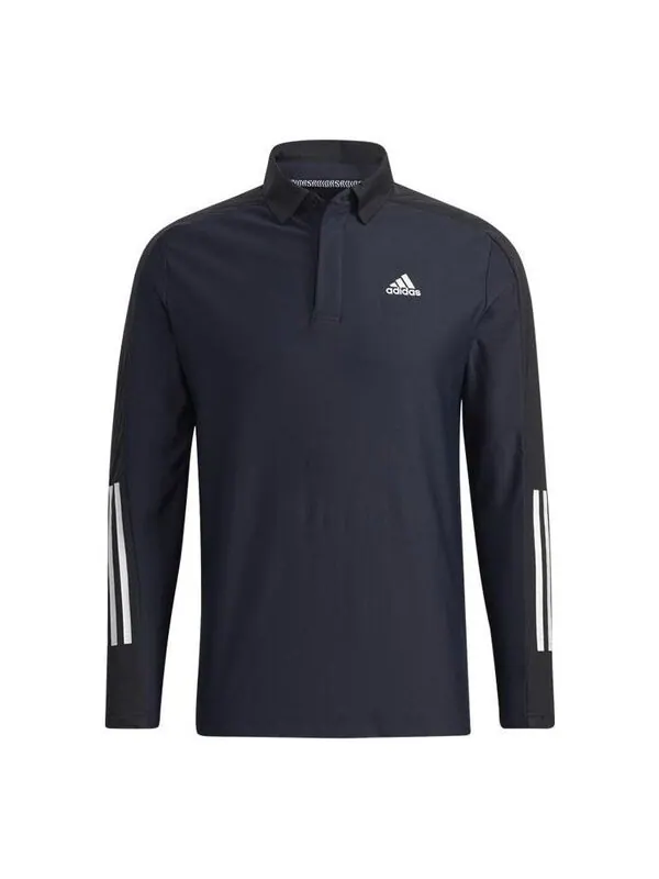 Футболка adidas Solid Color Logo Stripe Fleece Lined Golf Sports Long Sleeves Polo Shirt Black — изображение 1 из 4, мульти