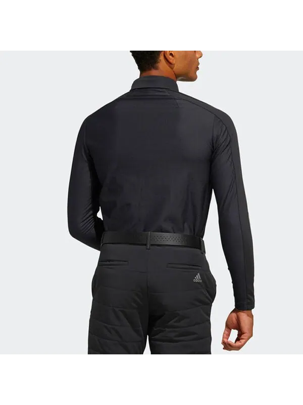 Футболка adidas Solid Color Logo Stripe Fleece Lined Golf Sports Long Sleeves Polo Shirt Black — изображение 3 из 4, мульти