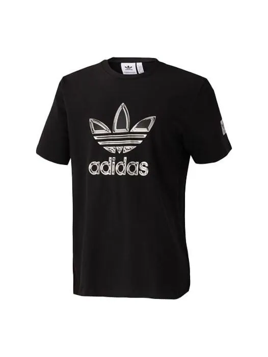 Футболка originals logo printing sports short sleeve tee 'black silver' Adidas — изображение 1 из 3, черный