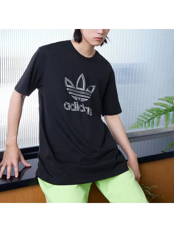 Футболка originals logo printing sports short sleeve tee 'black silver' Adidas — изображение 3 из 3, черный