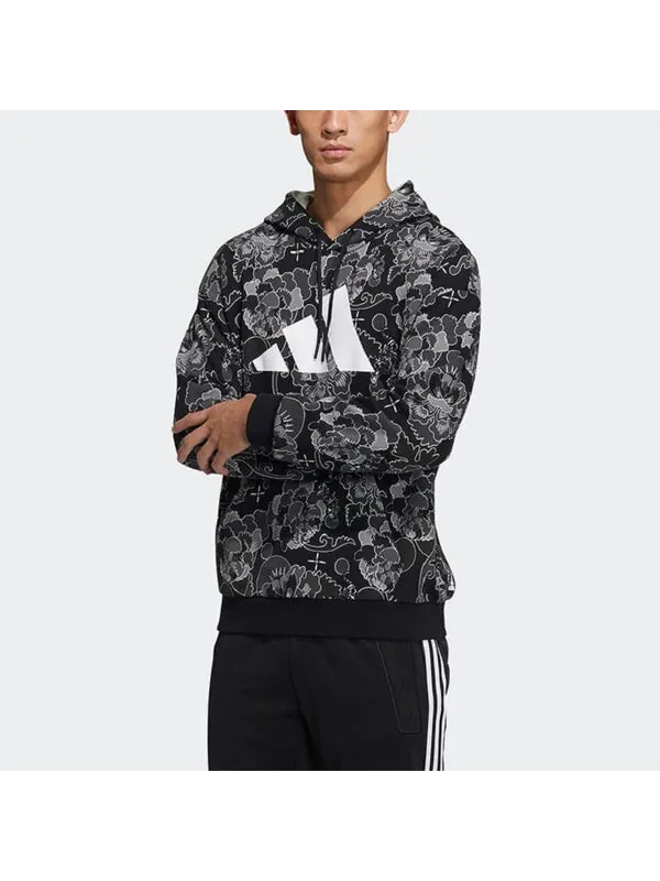 Толстовка adidas Aop Hoody Printing Casual Sports Pullover Black — изображение 2 из 4, черный