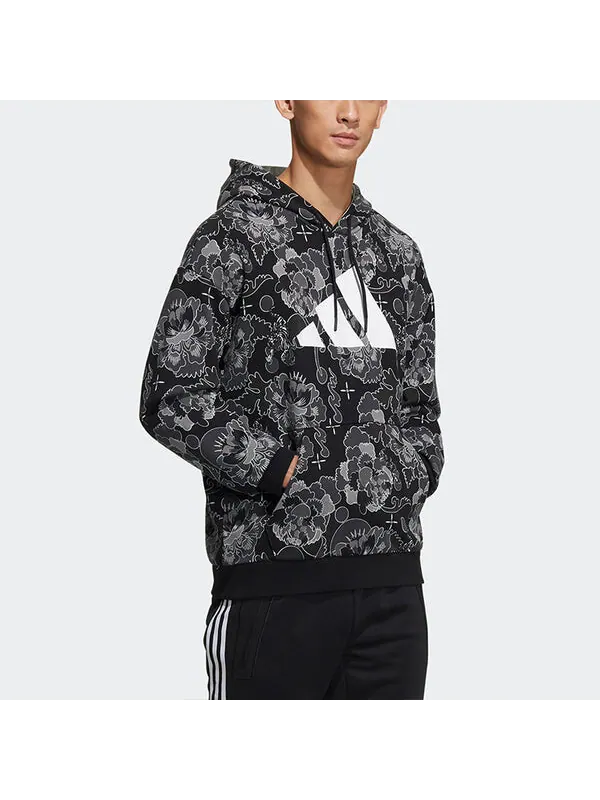 Толстовка adidas Aop Hoody Printing Casual Sports Pullover Black — изображение 4 из 4, черный