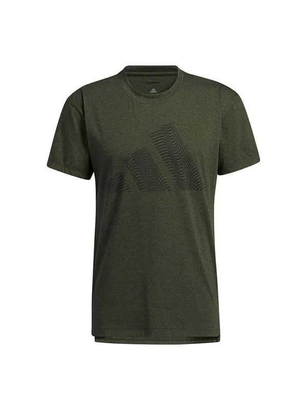 Футболка three-bar tee logo printing training sports short sleeve green Adidas — изображение 1 из 4, зеленый