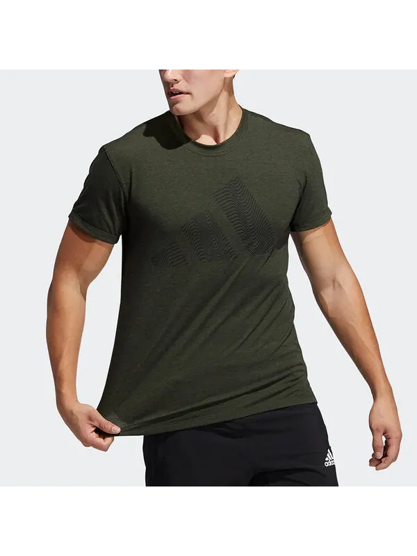 Футболка three-bar tee logo printing training sports short sleeve green Adidas — изображение 2 из 4, зеленый