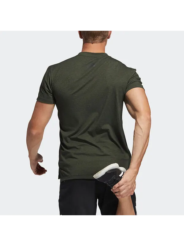 Футболка three-bar tee logo printing training sports short sleeve green Adidas — изображение 3 из 4, зеленый