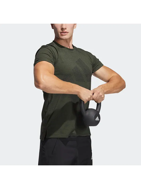 Футболка three-bar tee logo printing training sports short sleeve green Adidas — изображение 4 из 4, зеленый