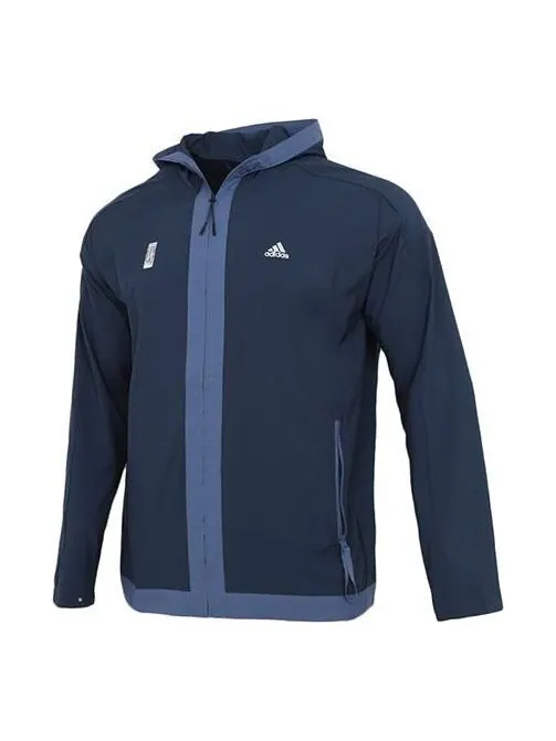 Куртка adidas Wj Wb Series Sports Windproof Hooded Jacket Navy Blue — изображение 1 из 4, синий