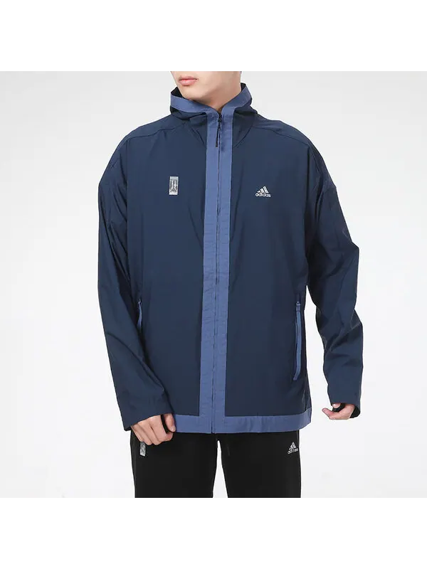 Куртка adidas Wj Wb Series Sports Windproof Hooded Jacket Navy Blue — изображение 3 из 4, синий
