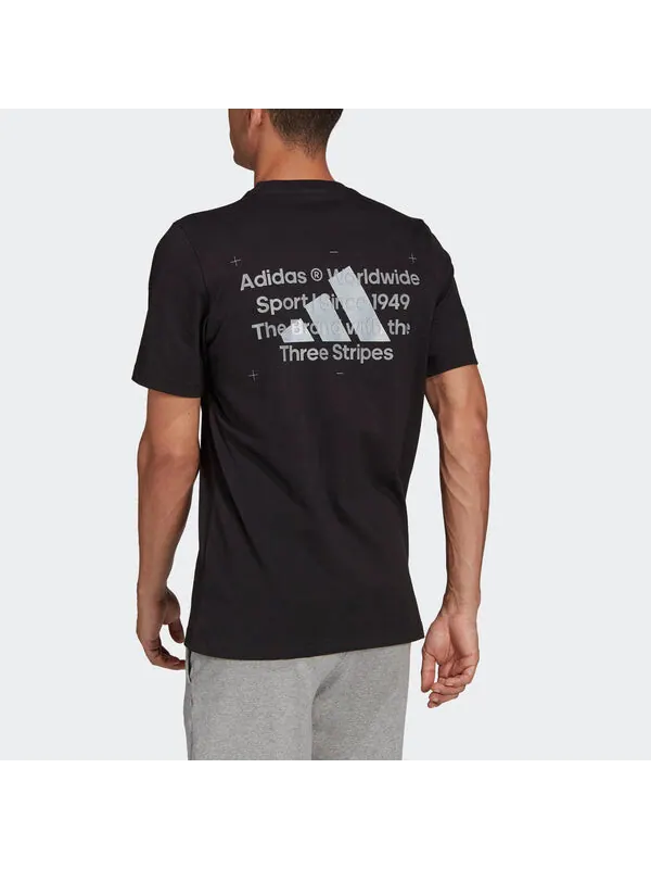 Футболка 3bar logo tee 2 casual sports alphabet printing short sleeve black Adidas — изображение 3 из 4, черный