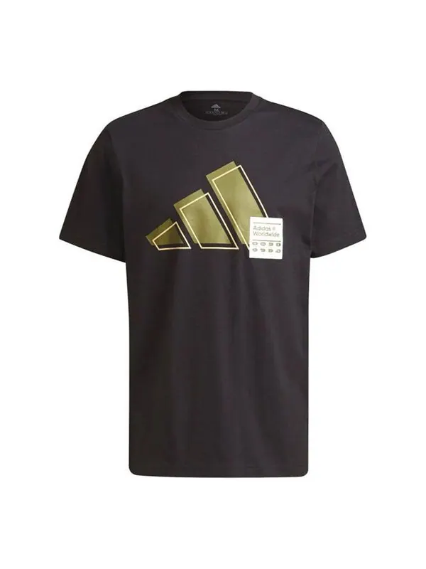 Футболка 3bar logo tee logo printing sports round neck short sleeve black Adidas — изображение 1 из 3, черный