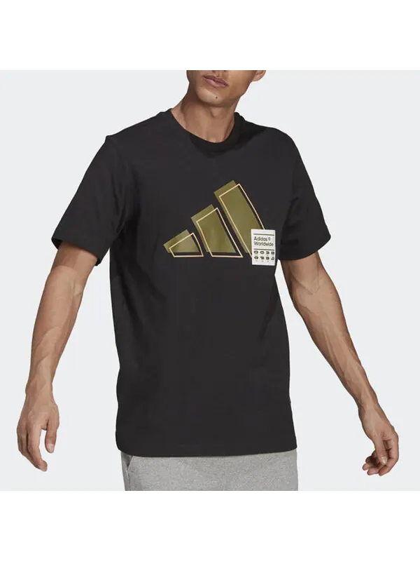Футболка 3bar logo tee logo printing sports round neck short sleeve black Adidas — изображение 2 из 3, черный