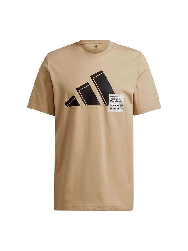 Футболка 3bar logo tee logo printing sports round neck short sleeve khaki Adidas — изображение 1 из 4, хаки