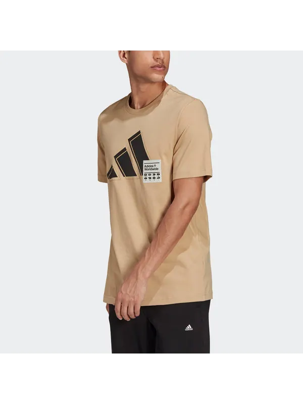 Футболка 3bar logo tee logo printing sports round neck short sleeve khaki Adidas — изображение 2 из 4, хаки