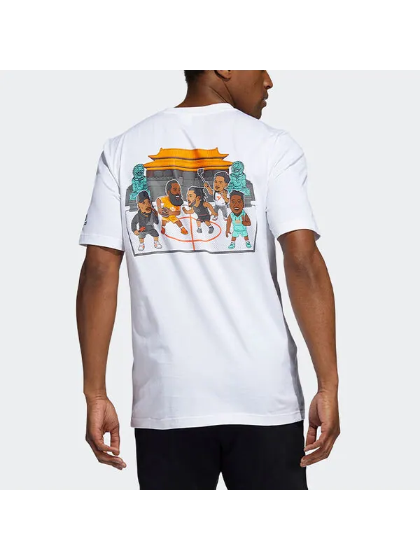 Футболка beijing tee cartoon printing basketball casual sports short sleeve white Adidas — изображение 3 из 4, белый