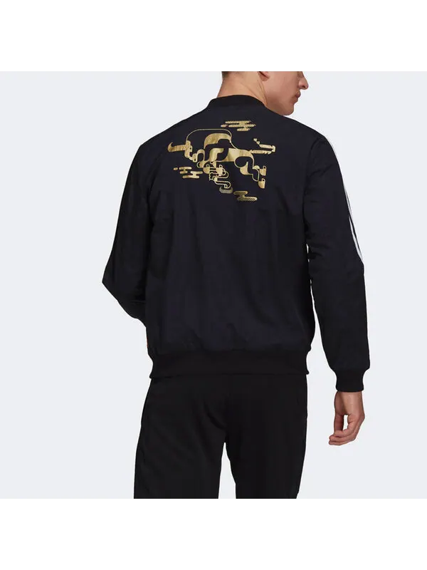 Куртка adidas Mufc Cny Bomber Series Soccer/Football Sports Printing aviator Jacket Black — изображение 4 из 4, черный