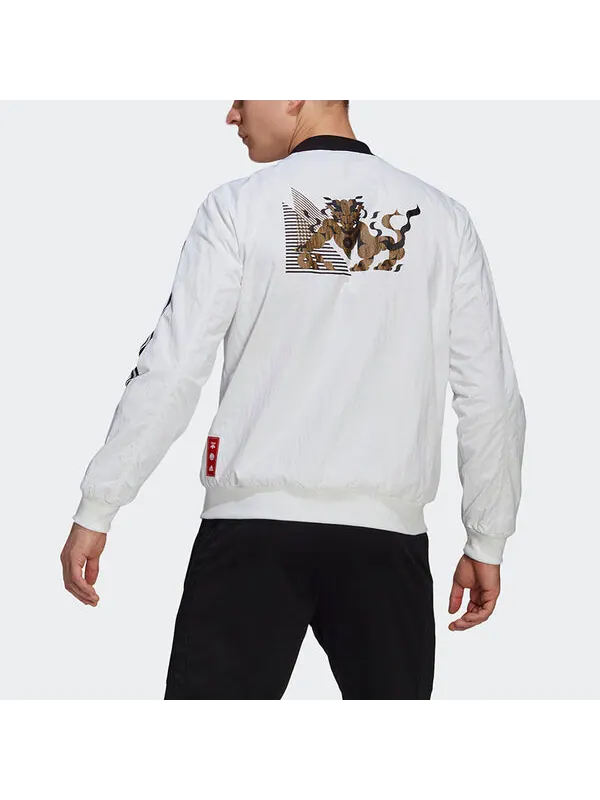 Куртка adidas Series Juve Cny Bomber Juventus Soccer/Football Sports Printing Jacket White — изображение 3 из 4, белый