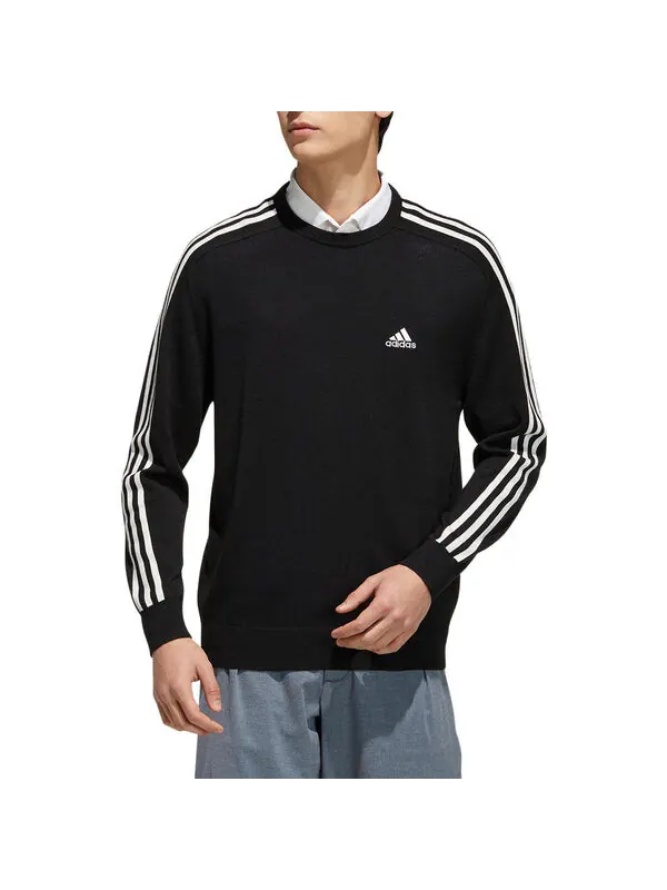 Футболка с 3 полосками, длинный рукав, круглый вырез, свитер Adidas — изображение 2 из 3, черный/белый